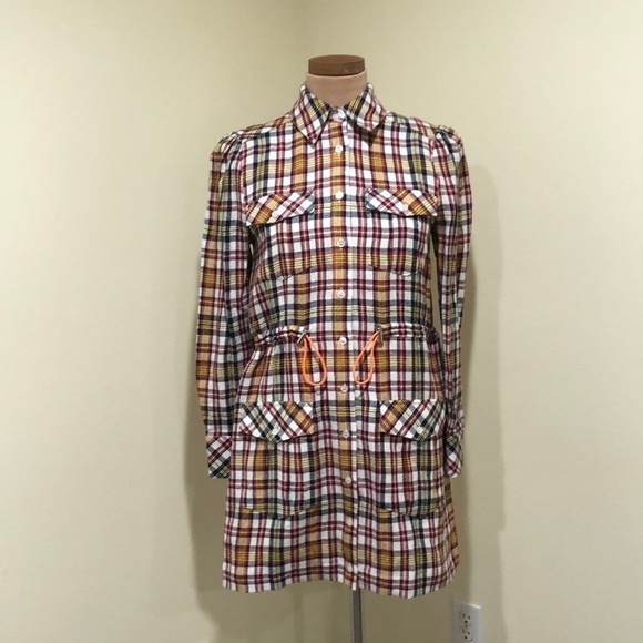NWT Veronica Beard Corrine Shirt Dress Shirtdress Size 0 Red Multicolored Plaid - Picture 2 of 13